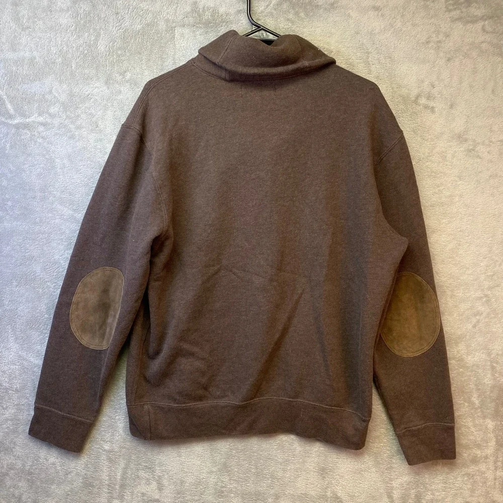 Polo Ralph Lauren Mens Brown Shawl Collar Sweatshirt Suede Elbow Patches Large